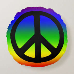 Regenboog en Zwarte Vredessymbool Rond Kussen