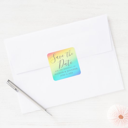 Regenboog Fade Opgewekte LGBTQ Save the Date Vierkante Sticker (Envelop)