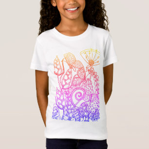 Regenboog fantasie bloemen met vlinder t-shirt