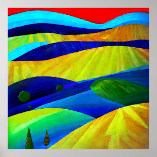 Regenboog Fantasie Heuvellandschap Poster