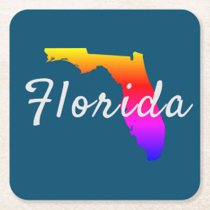 Regenboog Floridastaat Silhouet Vierkante Kartonnen Onderzetter