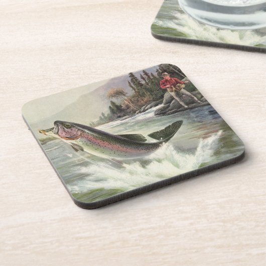 Regenboog Forel Visser Gevist voor Vis Bier Onderzetter (Linkerzijde)