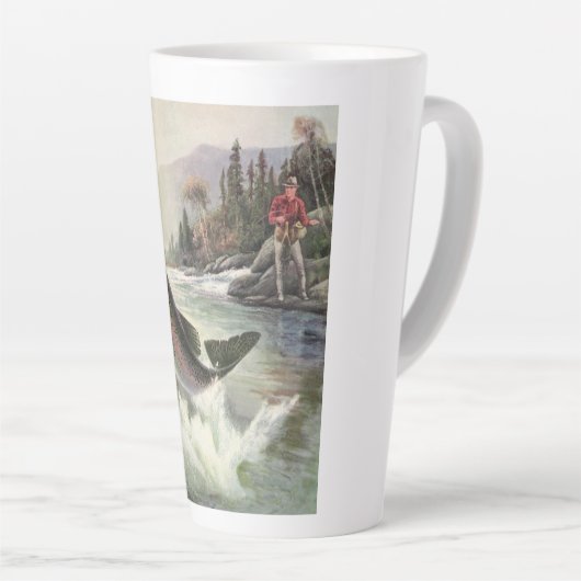 Regenboog Forel Visser Gevist voor Vis Latte Mok (Rechterhoek)