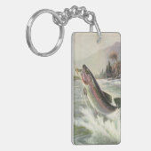  Regenboog Forel Visser Gevist voor Vis Sleutelhanger (Voorkant Links)