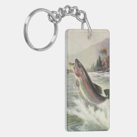  Regenboog Forel Visser Gevist voor Vis Sleutelhanger (Voorkant Links)
