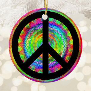 Regenboog Fractale Kaleidoscoop Zwarte Vredessymbo Keramisch Ornament