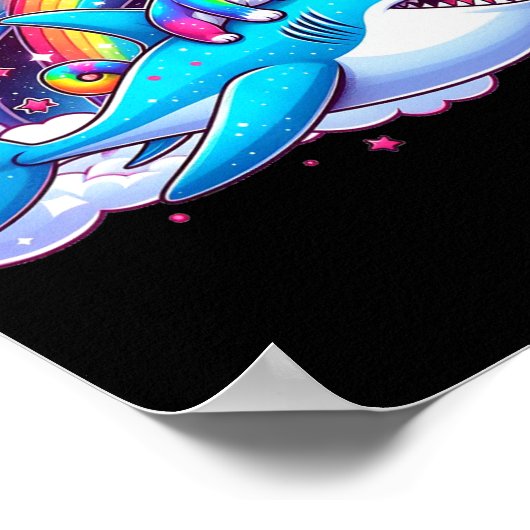 Regenboog Galaxy Kat Rijden Haai In Ruimte Grappig Poster (Hoek)