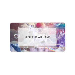 Regenboog galaxy pug rijden eenhoorn in de ruimte. etiket