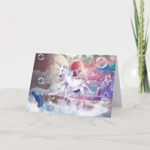 Regenboog galaxy pug rijden eenhoorn in de ruimte. kaart