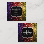 Regenboog geel rood paars glitters Initialen Vierkante Visitekaartje (Voorkant / Achterkant)