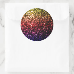 Regenboog geel rood paars namaak glitters schitter ronde sticker