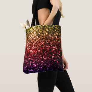 Regenboog geel rood paars nepschittertjes glinster tote bag