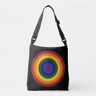 Regenboog gekleurd Bullseye Design op zwart Crossbody Tas