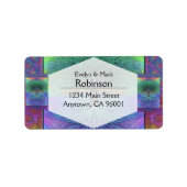 Regenboog gekleurde Blauwe en Groene Boom Etiket (Voorkant)