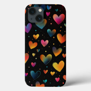 Regenboog Gekleurde Harten Galaxy Black Achtergron iPhone 13 Hoesje