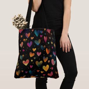 Regenboog Gekleurde Harten Galaxy Black Achtergron Draagtas
