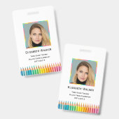 Regenboog gekleurde potloden school leraar badge (Front & Back)