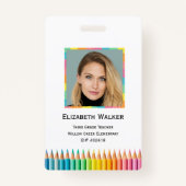 Regenboog gekleurde potloden school leraar badge (Voorkant)