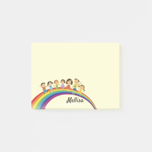 Regenboog Gelukkige Kinderen Doe-het-zelf Jouw Naa Post-it® Notes (Voorkant)