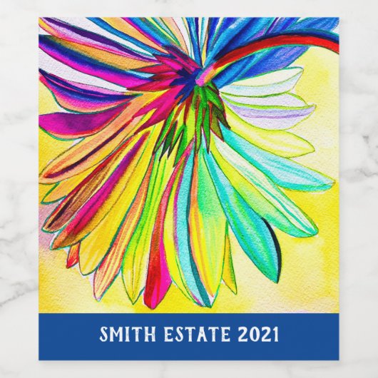 Regenboog gerbera kleurrijke bloem wijn etiket (Enkel label)