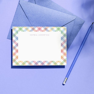 Regenboog geruit leuk pastelkleurig gepersonalisee notitiekaartje