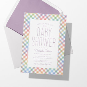 Regenboog geruit schattig pastel geruit babyshower kaart