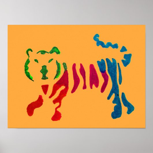 Regenboog gestreepte tijger kunst poster (Voorkant)