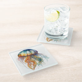 Regenboog getijden kwal: Waterverf Art Glazen Onderzetter