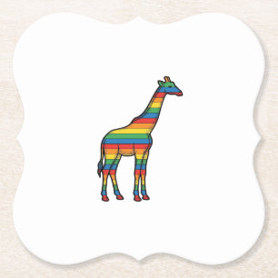 Regenboog Giraffe Antieke Gravure Vector Design_1 Kartonnen Onderzetters