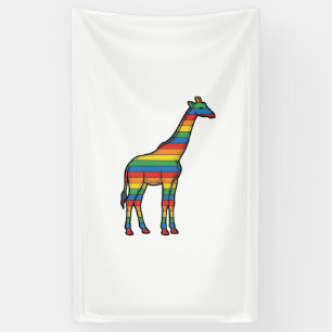 Regenboog Giraffe Antieke Gravure Vector Design_1 Spandoek