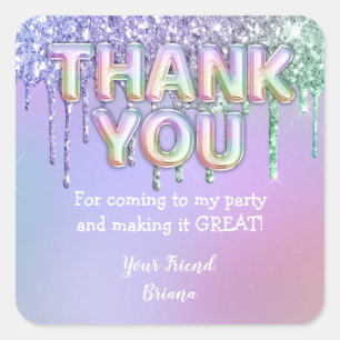 Regenboog Glitter Drips Meisje Verjaardagsfeestje  Vierkante Sticker