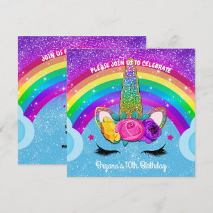 Regenboog Glitter Eenhoorn Hoorn Gezicht Feest Kaart