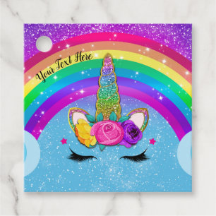 Regenboog Glitter Eenhoorn Hoorn Gezicht Feestje Bedankjes Labels