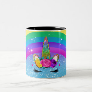 Regenboog Glitter Eenhoorn Hoorn Gezicht Tweekleurige Koffiemok