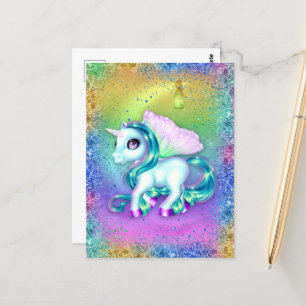 Regenboog Glitter en Maan Eenhoorn  Briefkaart