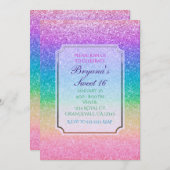 Regenboog Glitter Glam Feest Uitnodigingen (Voorkant / Achterkant)