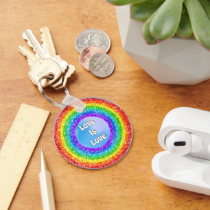 Regenboog Glitter Pride LGBT Love is Love Cirkel Sleutelhanger