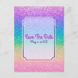 Regenboog Glitter Sparkle Glam Feest Evenement Dat Aankondigingskaart