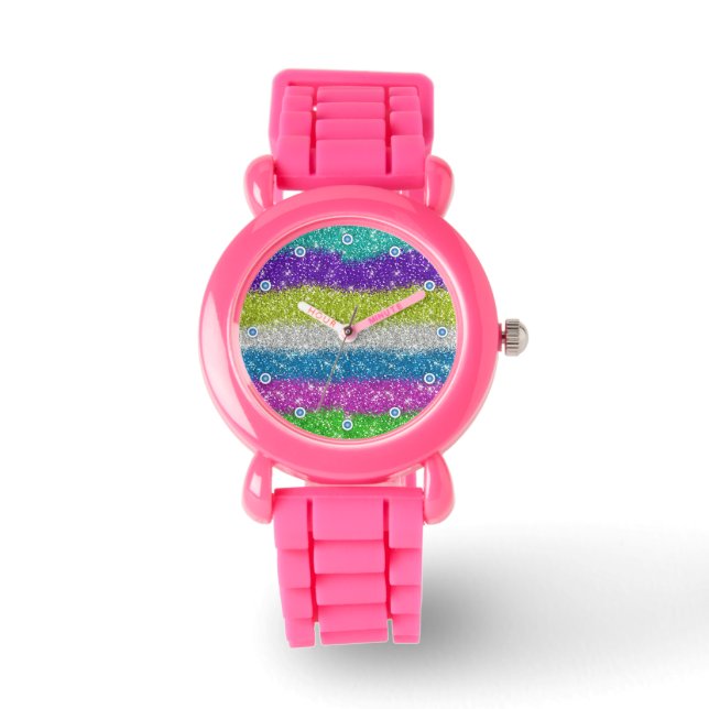 Regenboog Glitters Strepen Horloge (Voorkant)