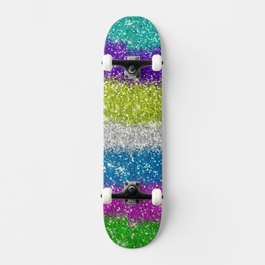 Regenboog Glitters Strepen Skateboard (Voorkant)