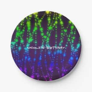 Regenboog Gloed Neon Glitters Verjaardagsfeest Papieren Bordje