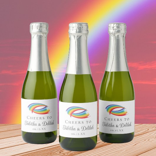Regenboog golven mooie aangepaste bruiloft mini sparkling wijnetiket