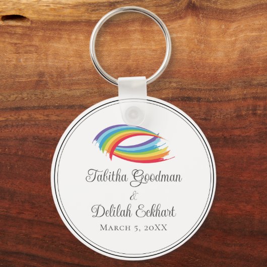 Regenboog golven mooie aangepaste bruiloft sleutelhanger (Voorkant)