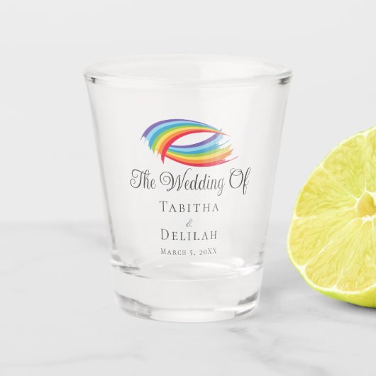 Regenboog golven mooie aangepaste LGBT bruiloft Shot Glas (Voorkant)