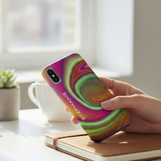 Regenboog Gouden Marmer Agate Monogram Case-Mate iPhone Case