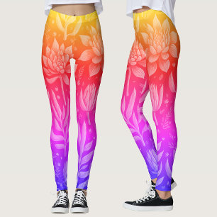 Regenboog Gradiënt Tuin Succulenten Bloemen Patroo Leggings