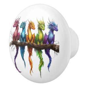 Regenboog groep baby draken op keramische knop