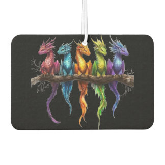 Regenboog groep baby draken op zwart luchtverfrisser