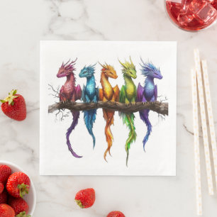Regenboog groep baby draken op zwart servet