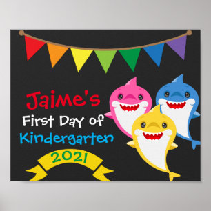 Regenboog Haai Eerste Dag op School Schoolbord Ber Poster